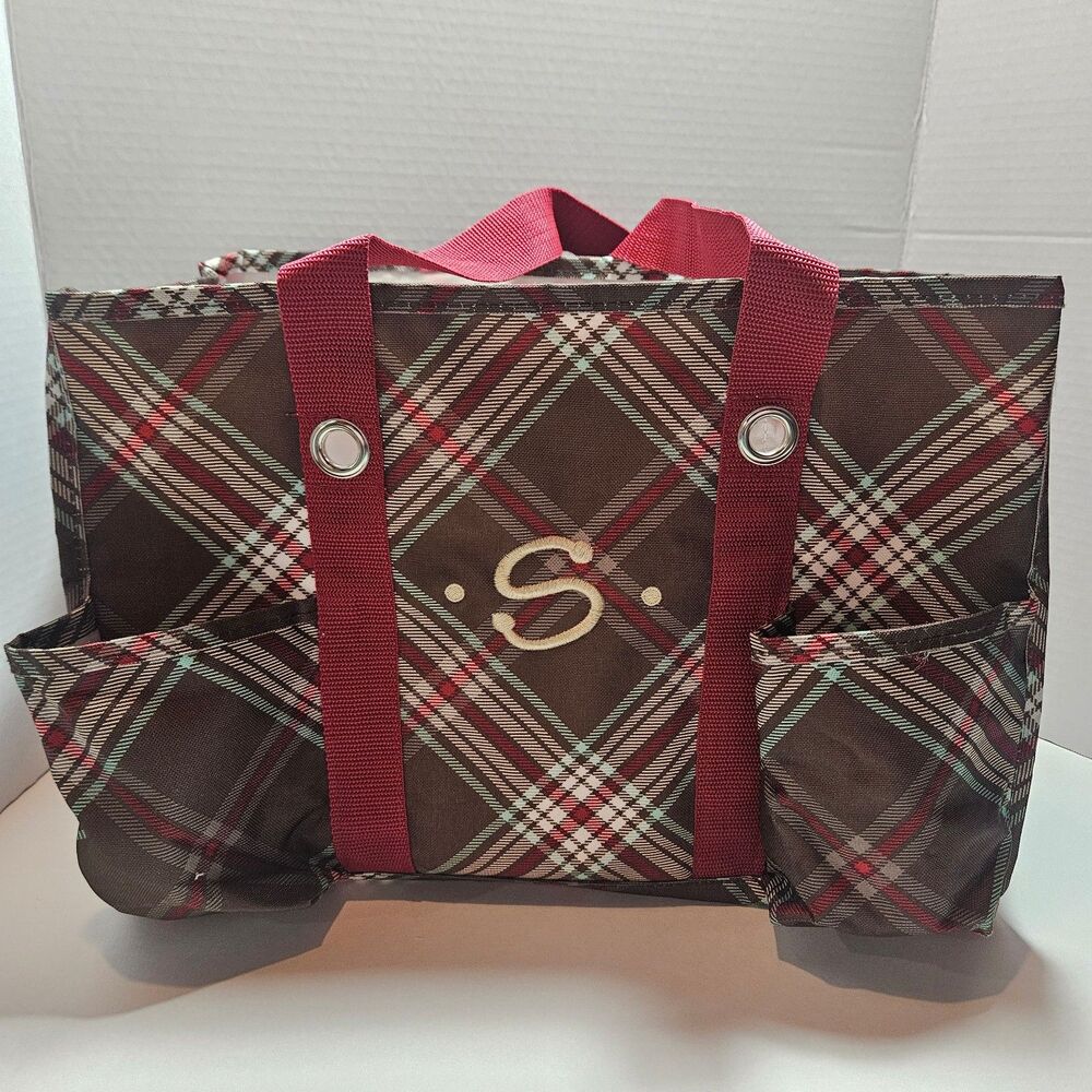 Thirty One organizing utility tote plaid S